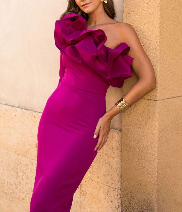 buganvilla Asymmetrical long-sleeved dress with ruffle