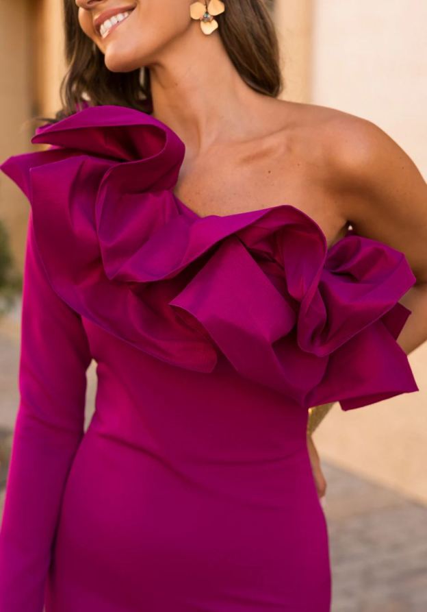 buganvilla Asymmetrical long-sleeved dress with ruffle