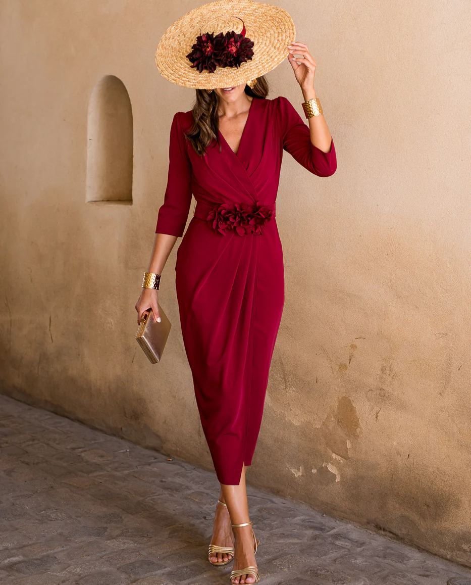 Petunia burgundy midi dress