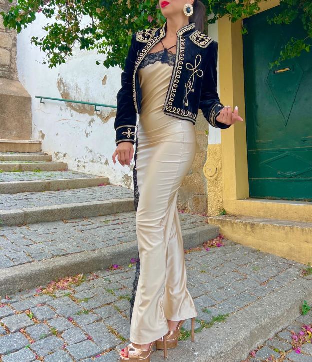 Black velvet bolero jacket with gold trim