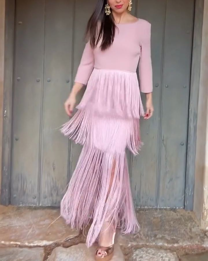 Blush Pink Fringed Maxi Dress
