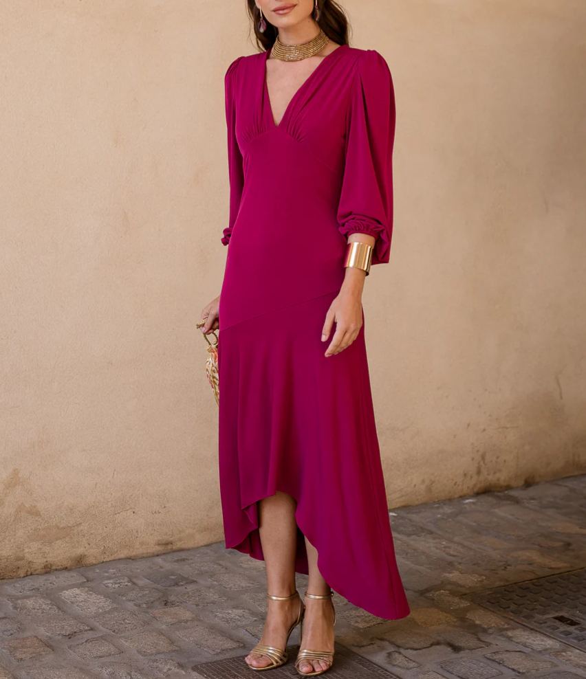 Asymmetrical ruffle midi dress