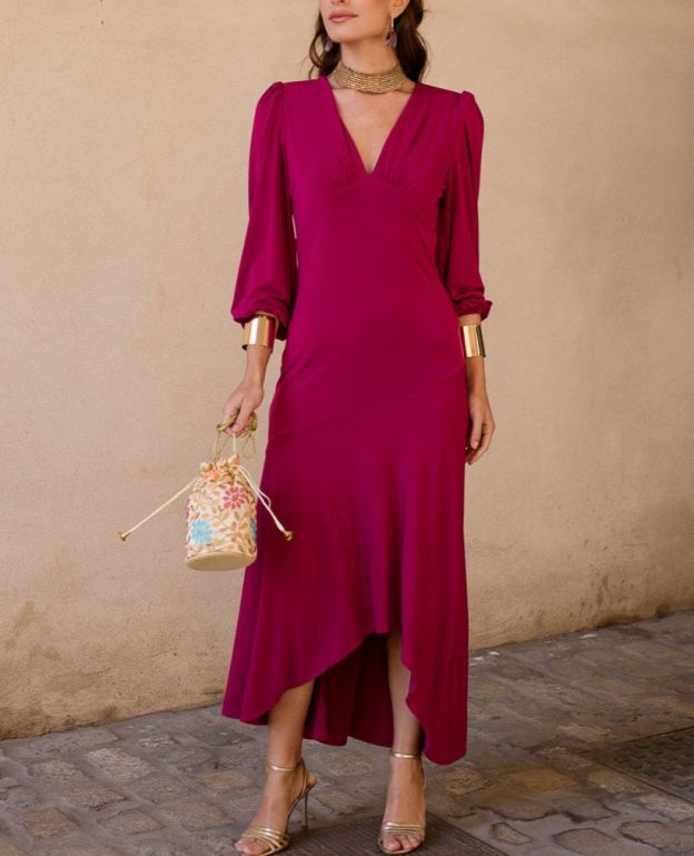 Asymmetrical ruffle midi dress