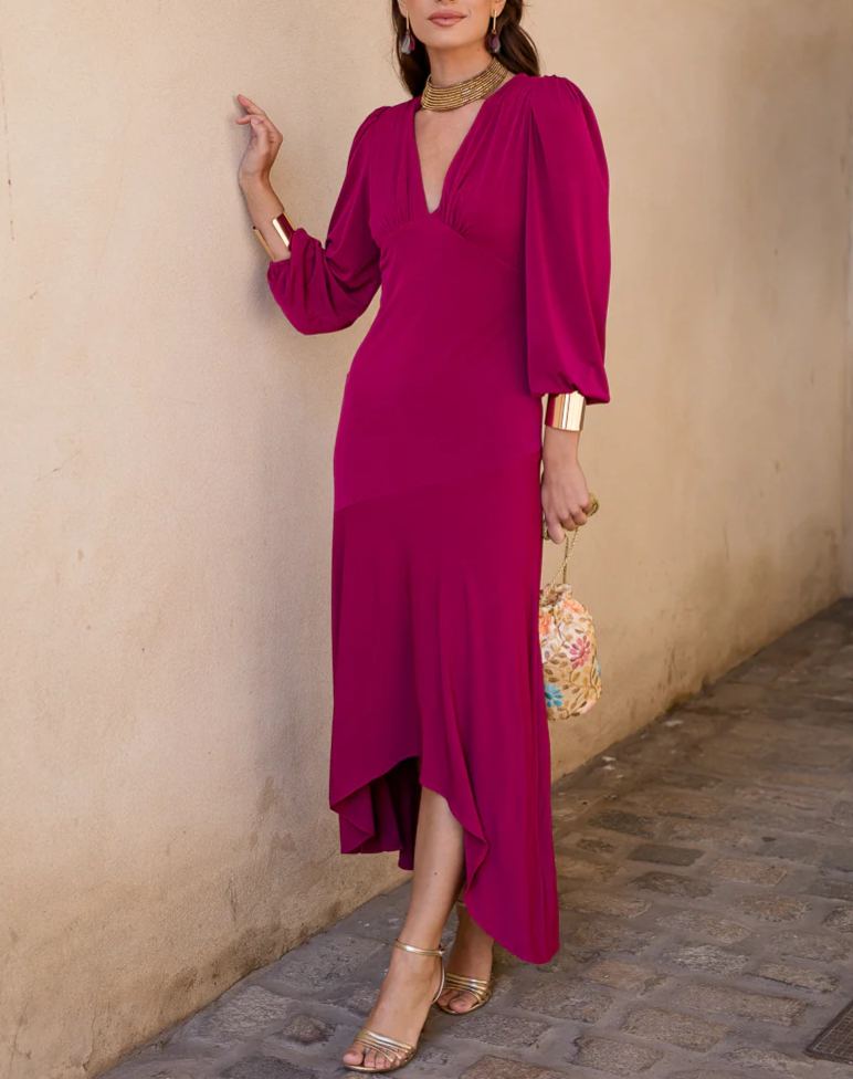 Asymmetrical ruffle midi dress