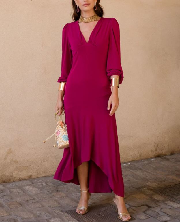 Asymmetrical ruffle midi dress