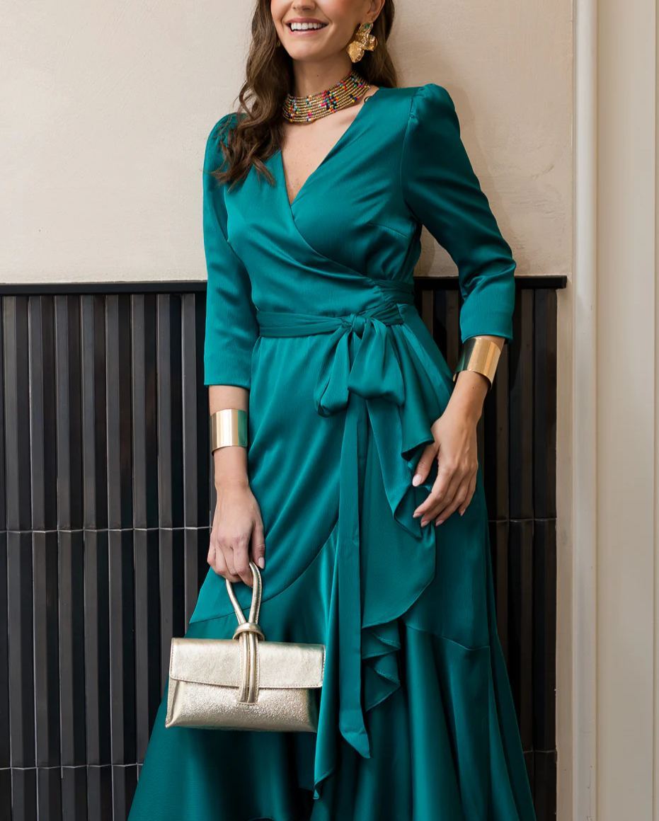 Green midi dress with side tie detail