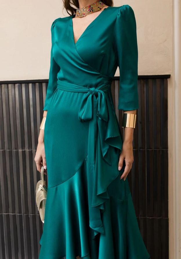 Green midi dress with side tie detail