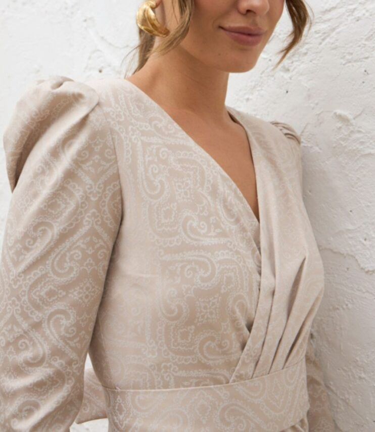 Beige Damask Fleece Dress
