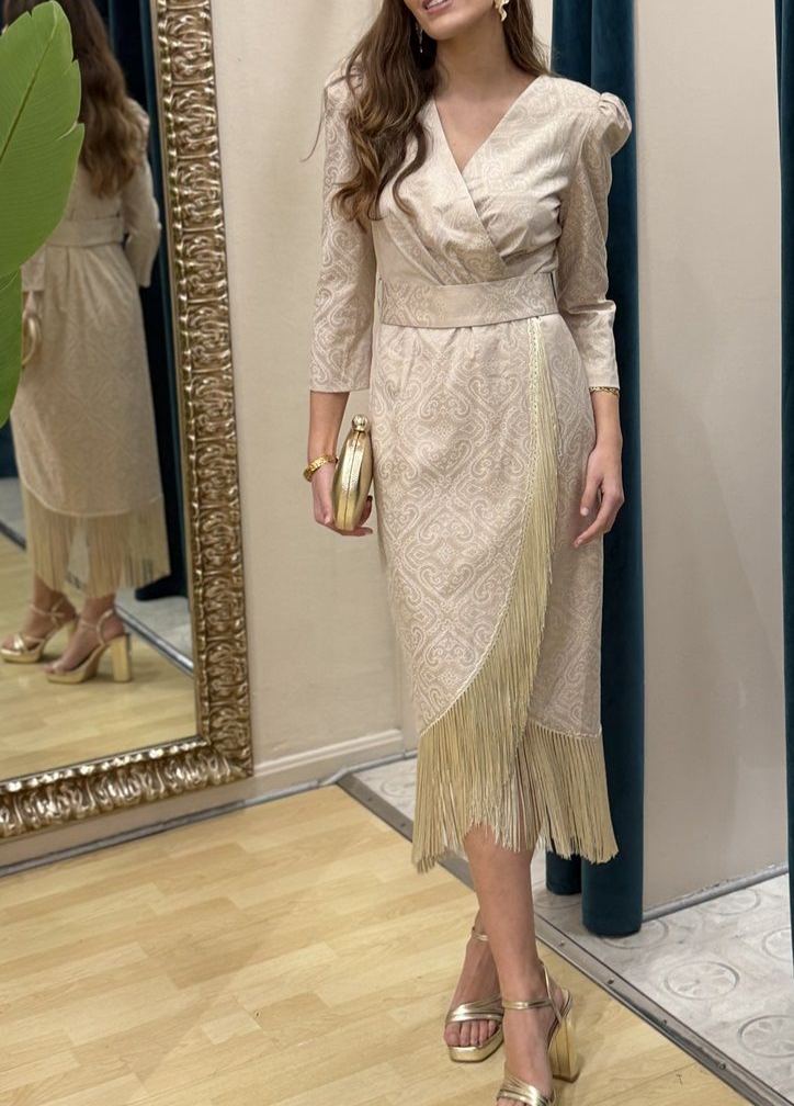 Beige Damask Fleece Dress