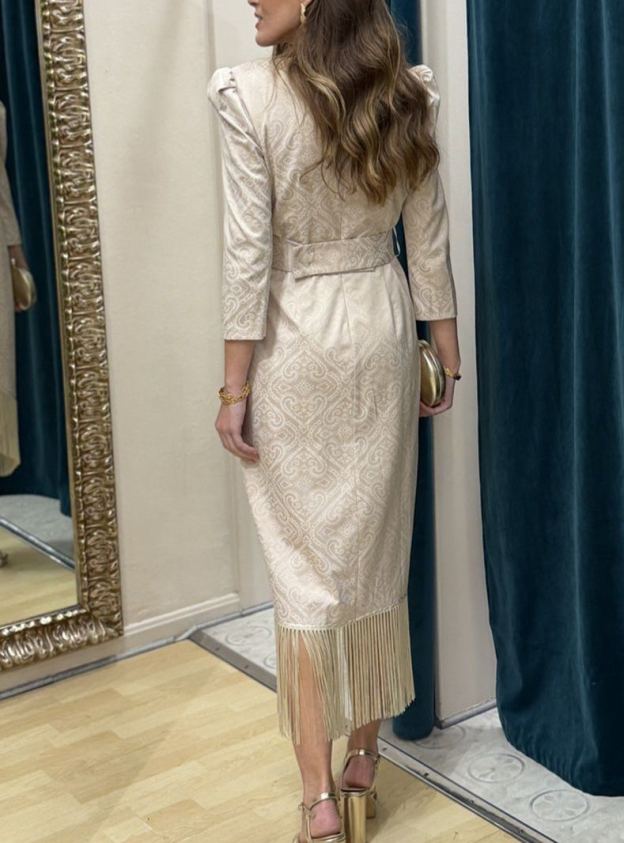 Beige Damask Fleece Dress