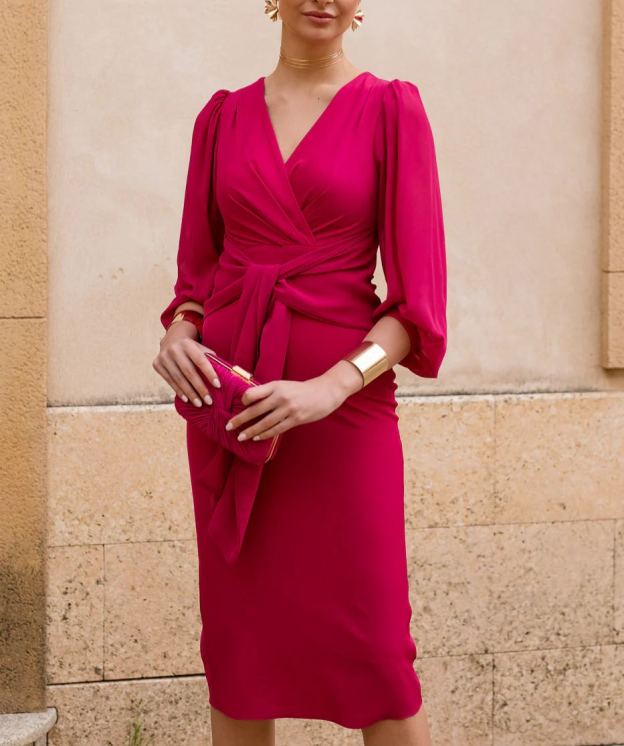 Cherry midi maxi dress with a tie at the waist
