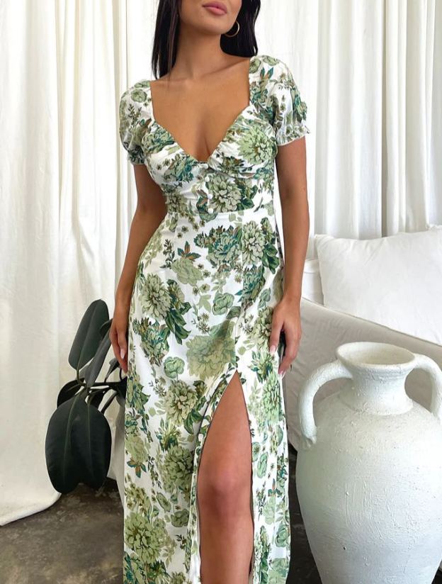 Solem Midi Dress - Green Floral