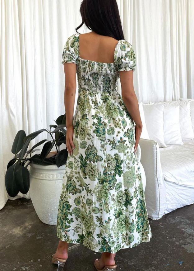Solem Midi Dress - Green Floral