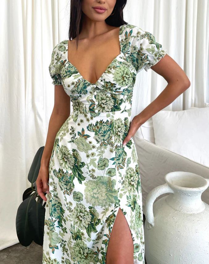 Solem Midi Dress - Green Floral