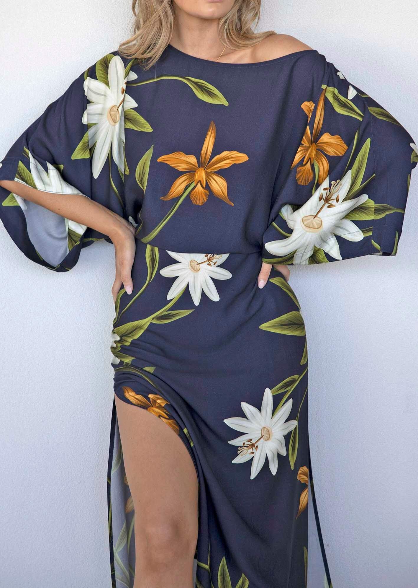 Midnight Blooms Tie Dress