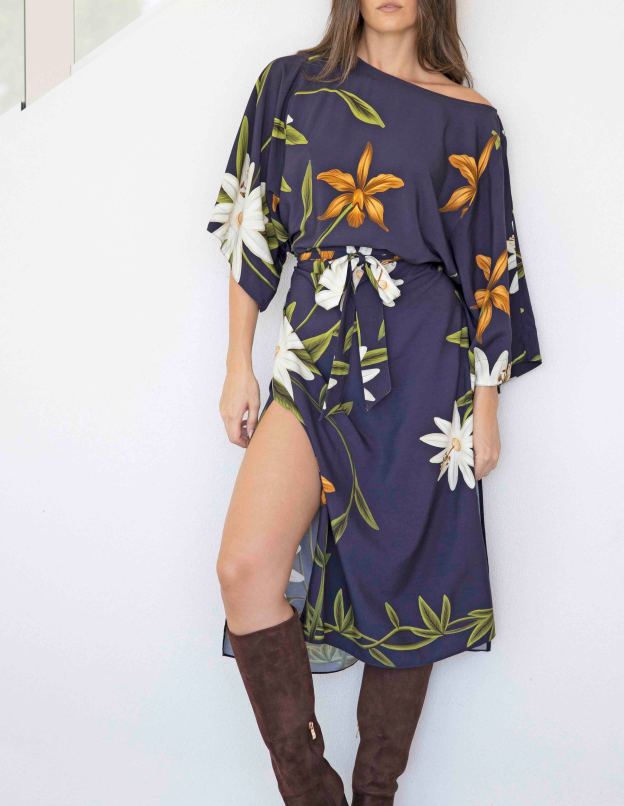 Midnight Blooms Tie Dress
