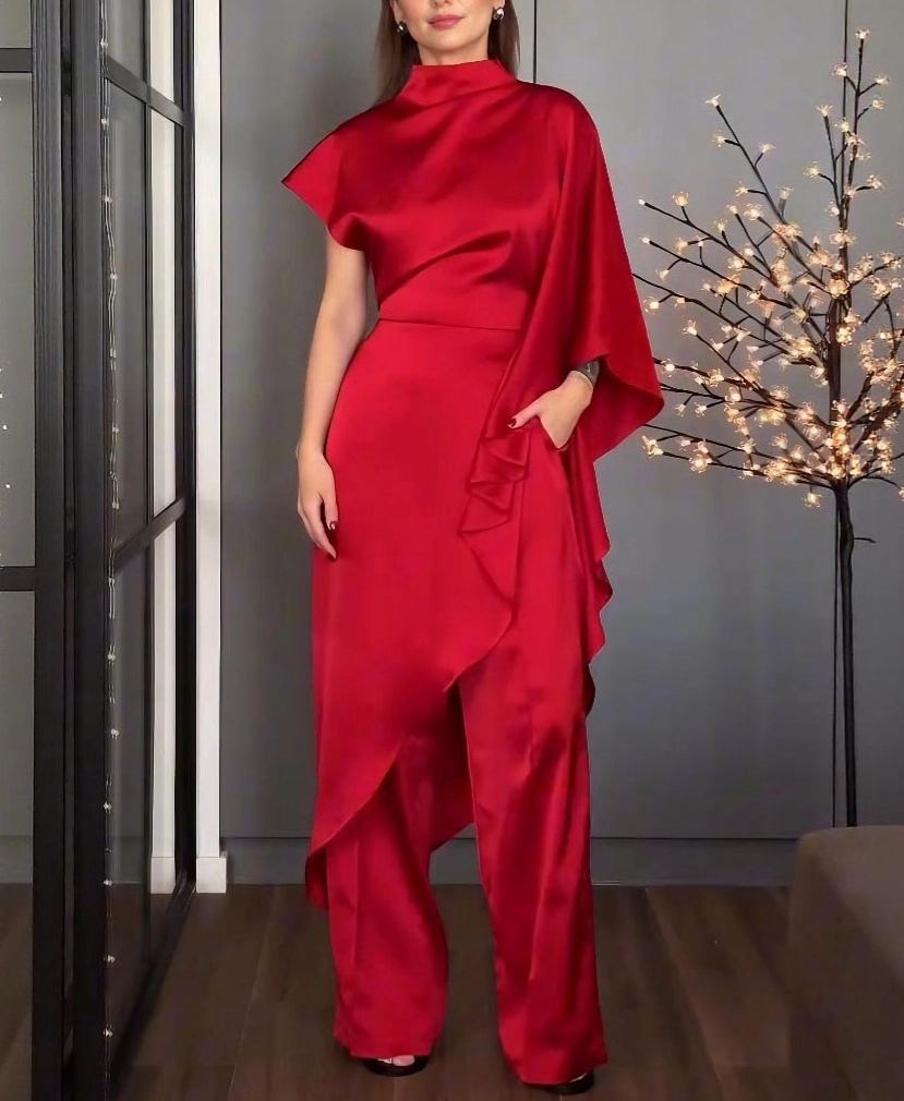 Elegant Satin Irregular Top Two-piece Set