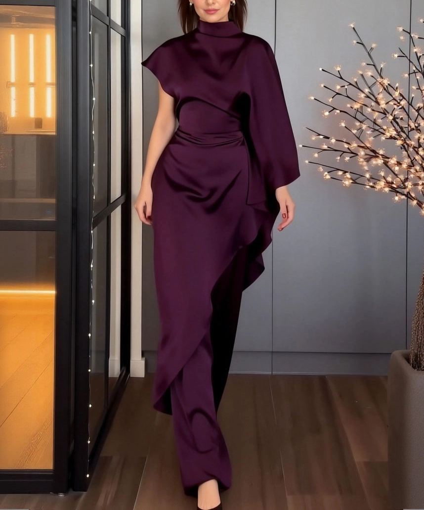 Elegant Satin Irregular Top Two-piece Set