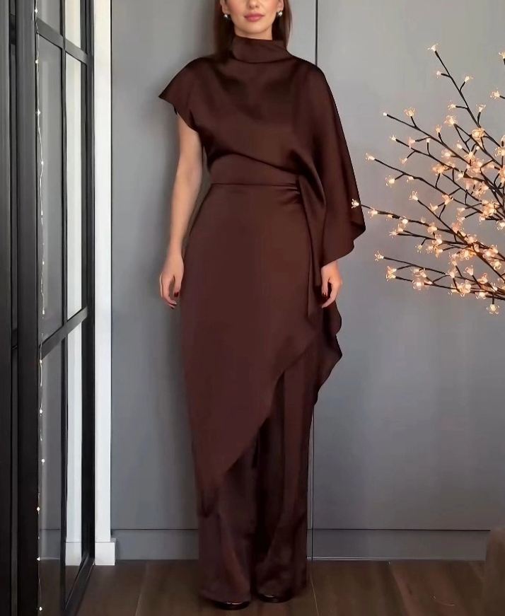 Elegant Satin Irregular Top Two-piece Set