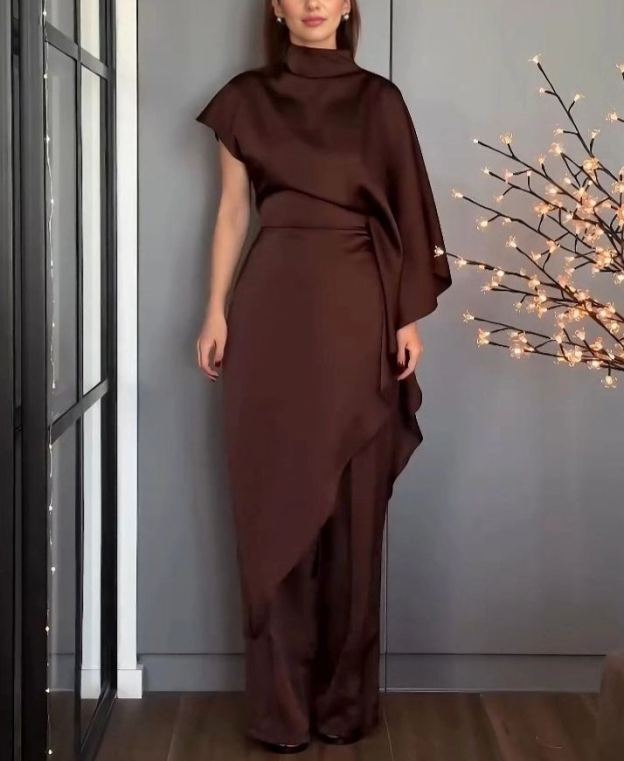 Elegant Satin Irregular Top Two-piece Set