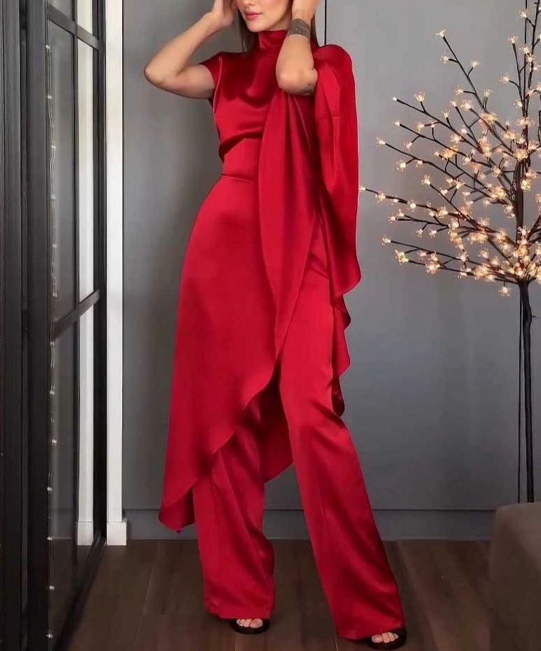 Elegant Satin Irregular Top Two-piece Set