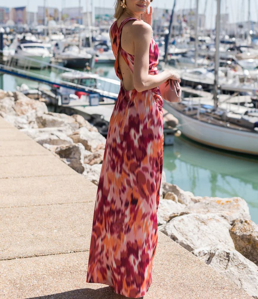 Long dress with a crisscross back.