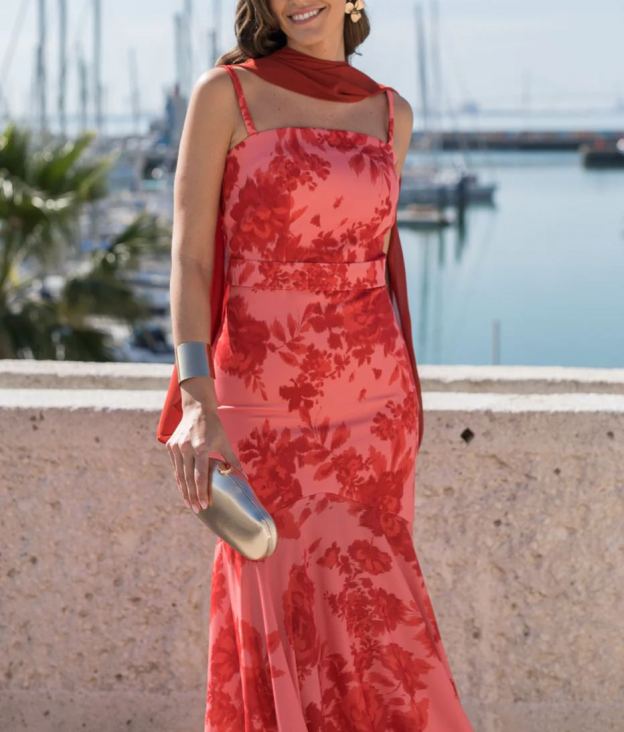 Coral print midi dress