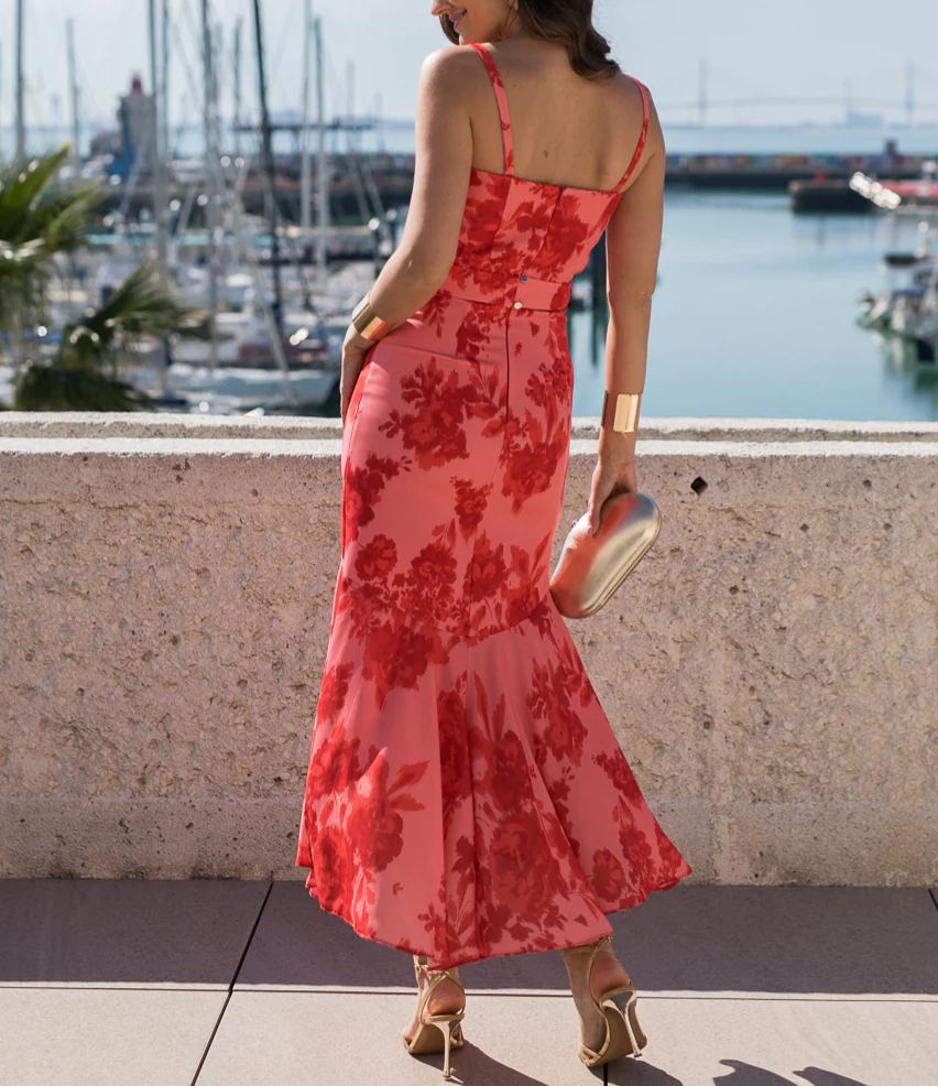 Coral print midi dress