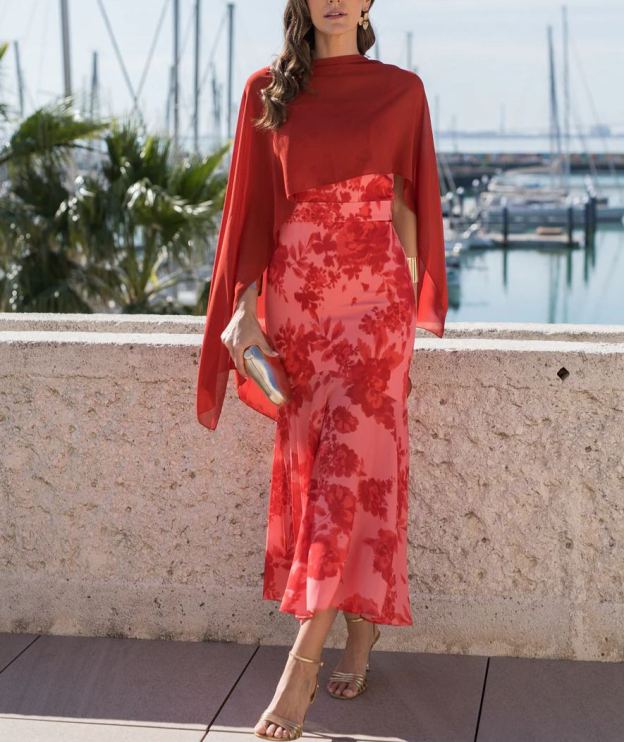 Coral print midi dress