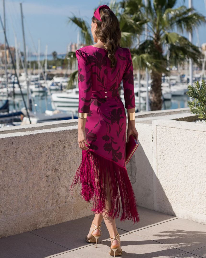 Bougainvillea print fringe dress