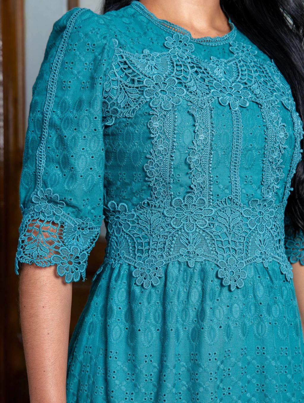 Petrol Blue Eyelet Dress