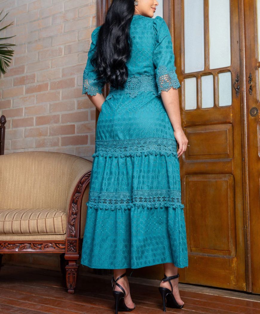 Petrol Blue Eyelet Dress