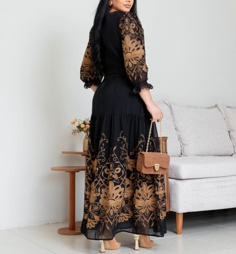 Embroidered Camel Dress