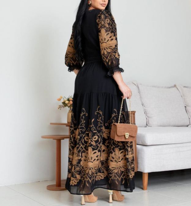 Embroidered Camel Dress