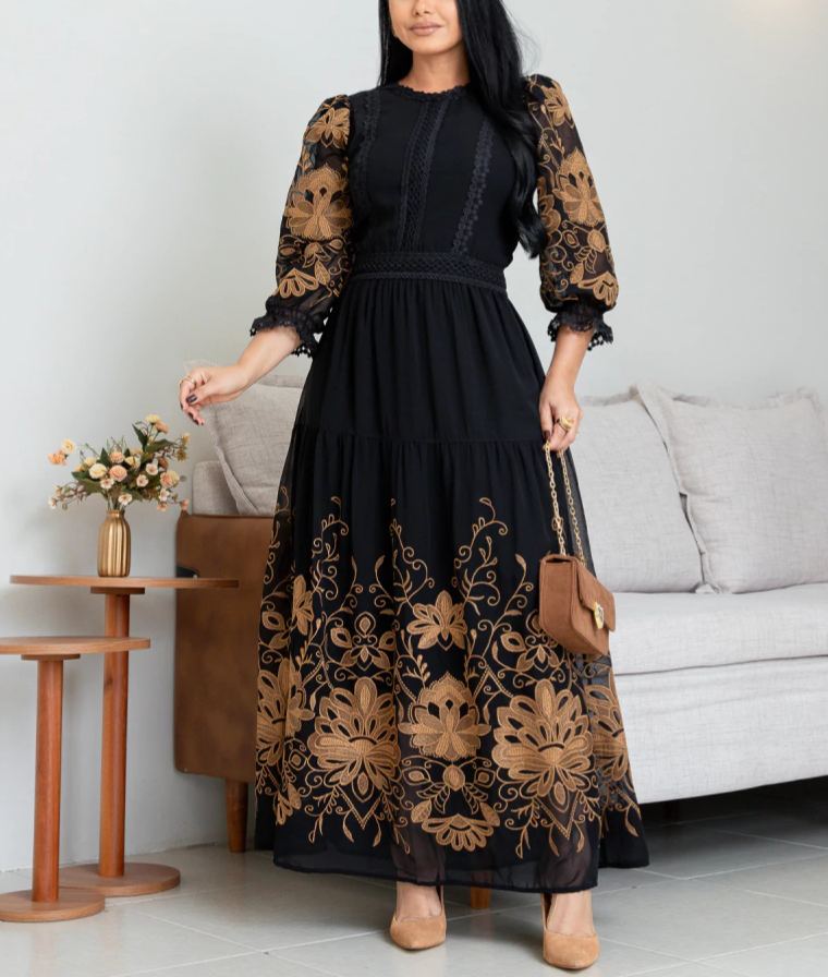 Embroidered Camel Dress