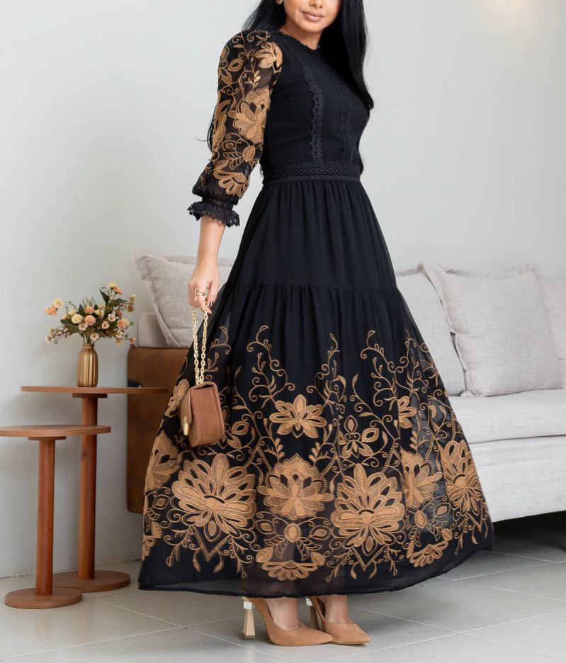 Embroidered Camel Dress