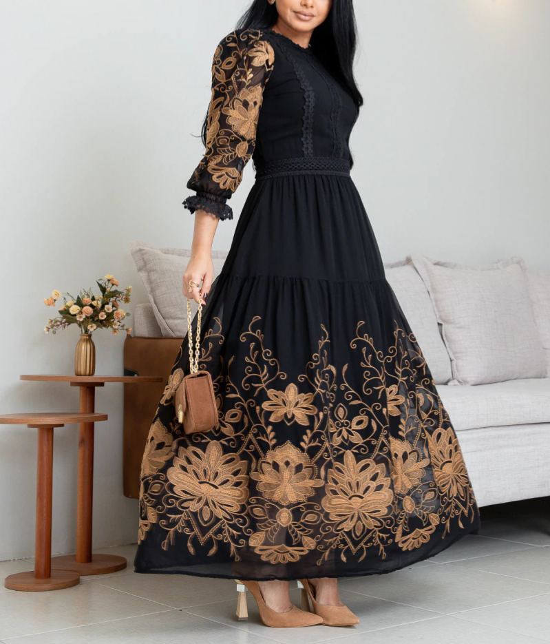 Embroidered Camel Dress