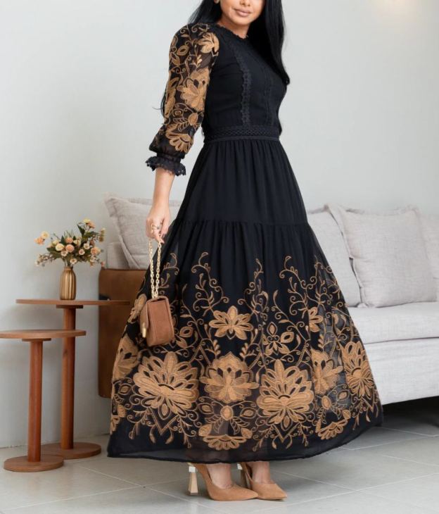 Embroidered Camel Dress