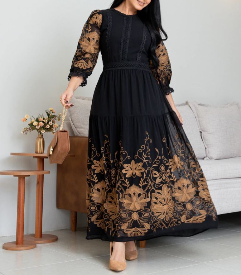 Embroidered Camel Dress