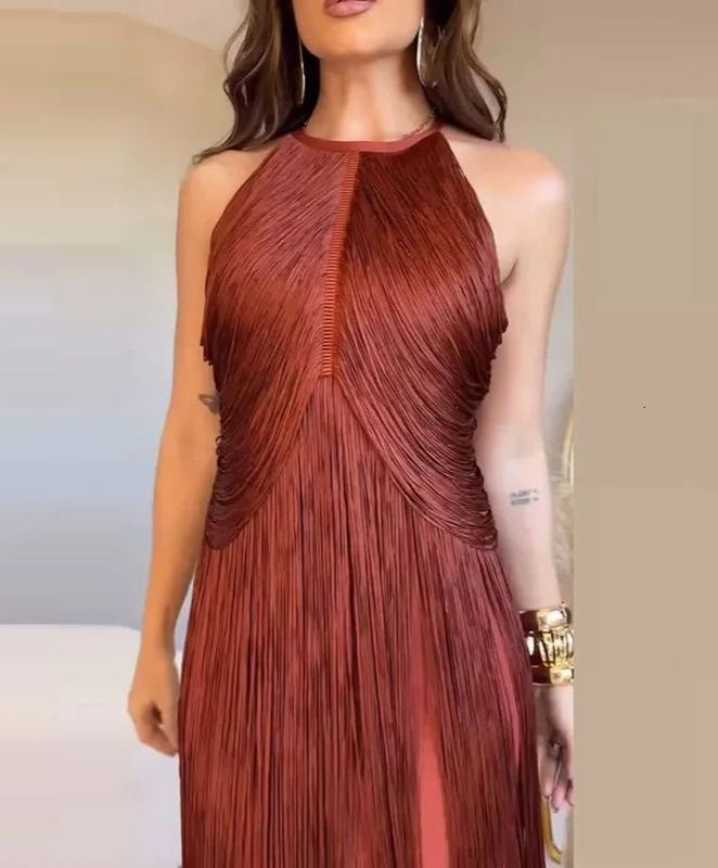 Elegant Tassel Splicing Solid Gowns Dress