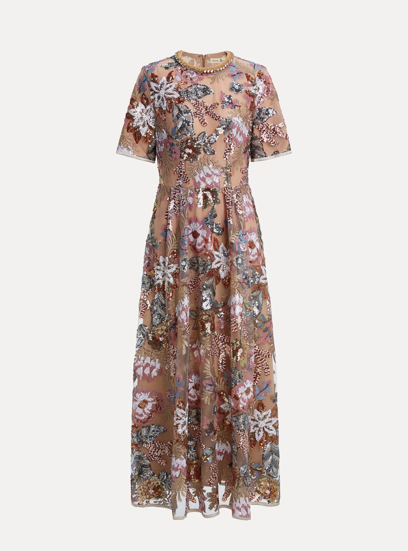 Sequin Embellished Floral Dress