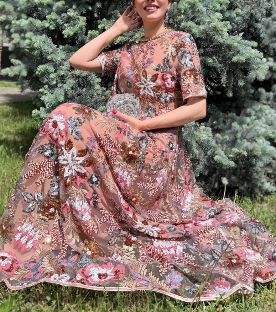 Sequin Embellished Floral Dress