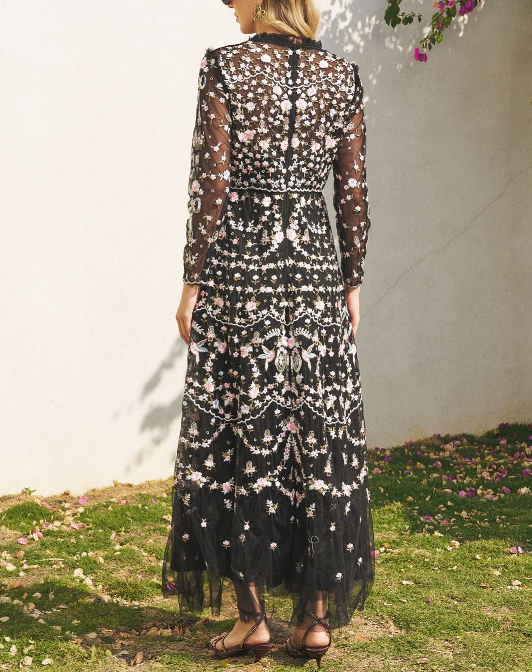 Floral Embroidered Mesh Dress