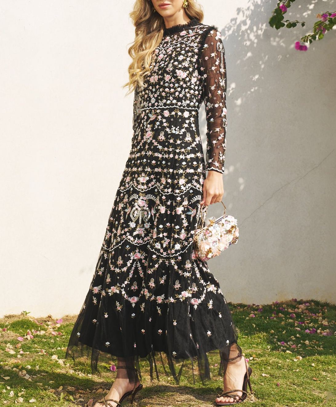 Floral Embroidered Mesh Dress
