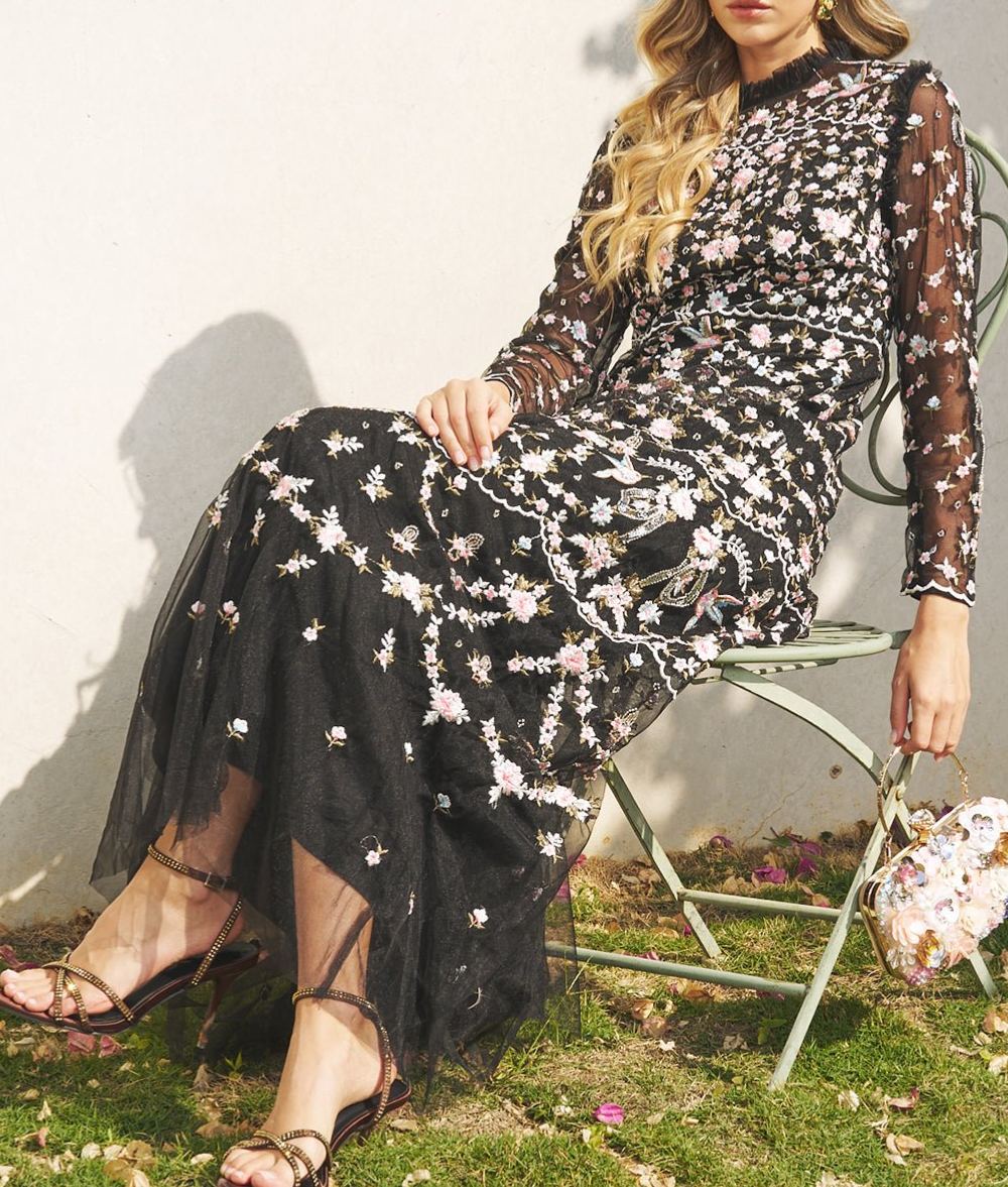 Floral Embroidered Mesh Dress