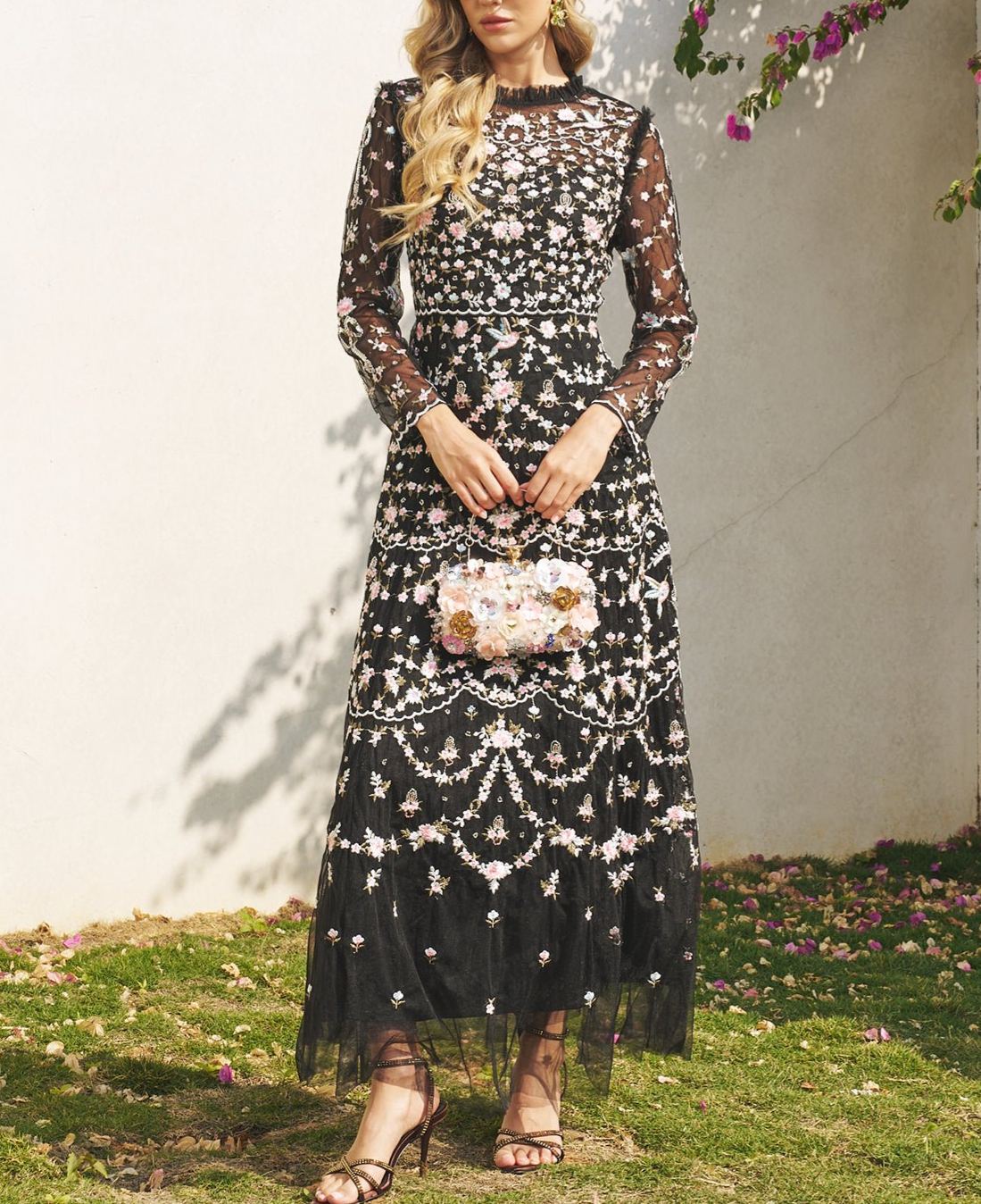Floral Embroidered Mesh Dress
