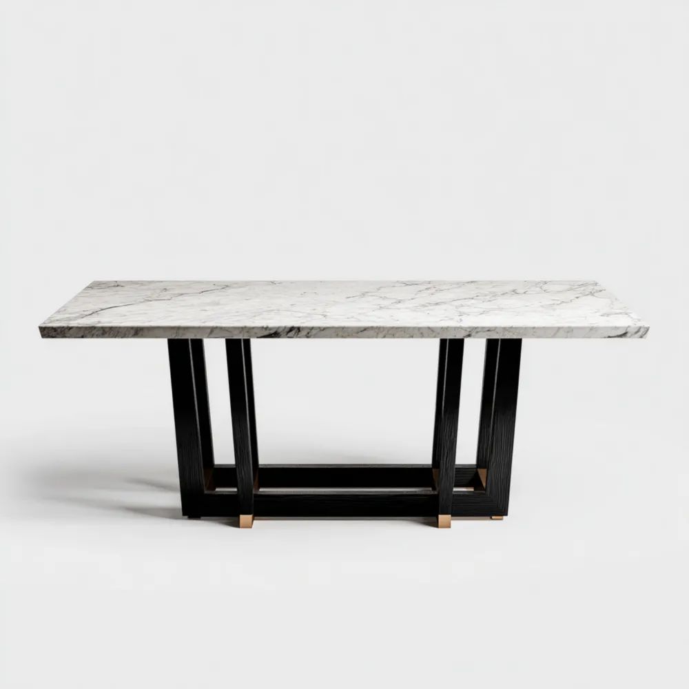 Tavolo da pranzo Rettangolare Marmo 180x90x75 cm - Bianco Nero - Design Moderno