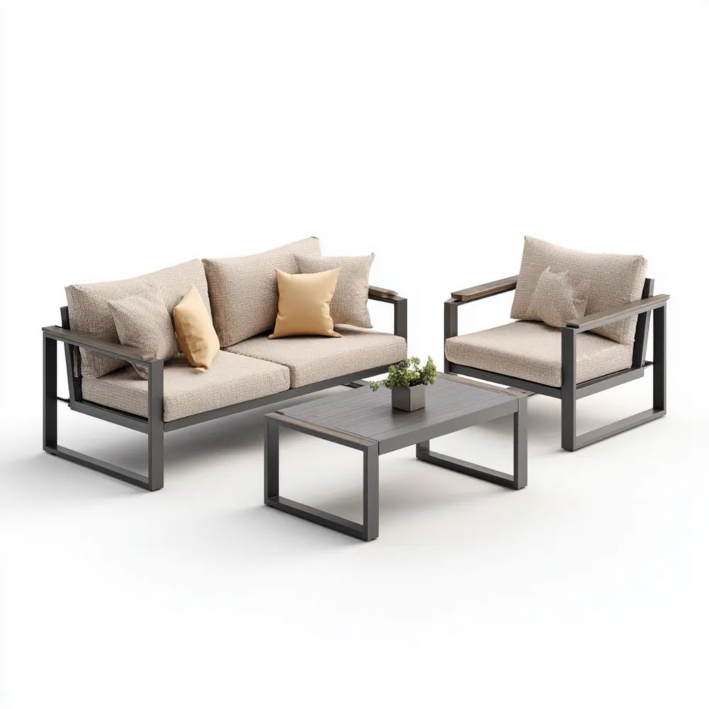 Set divani da esterno in metallo e tessuto 200x90x75 cm - Beige - Design moderno