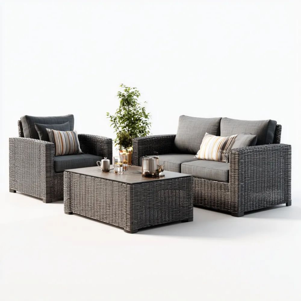 Set di divani da esterno in rattan sintetico 125x72x80 cm – Grigio Scuro – Design Contemporaneo