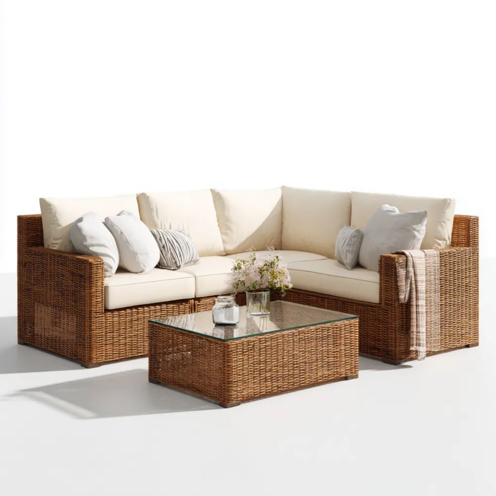 Set di divani da esterno in rattan 200x75x64 cm - Beige - Design contemporaneo